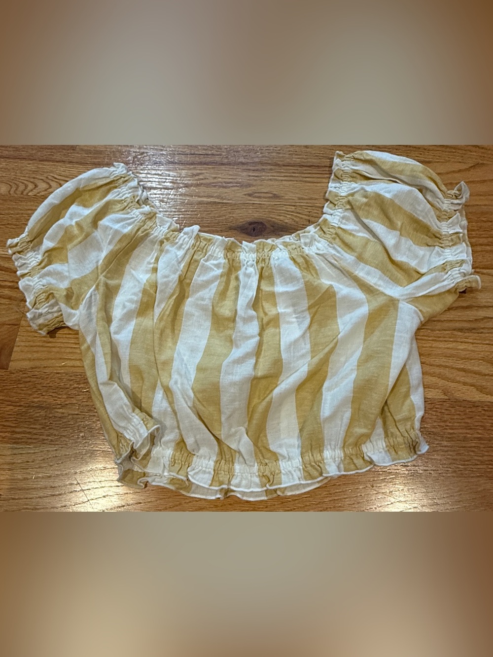 American Eagle Outfitters Yellow & White Striped Off-Shoulder Crop Top